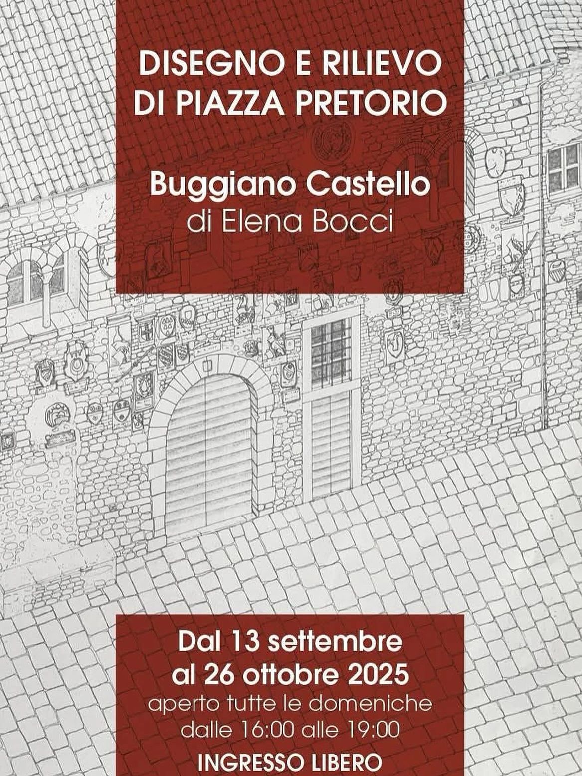 Sabato 13 settembre alle ore 16:00 presso il Palazzo Pretorio di Buggiano Castello inaugura la mostra ‘Disegno e rilevo di Piazza Pretorio’. 
Sará poi visitabile tutte le domeniche fino al 26 ottobre.

Il disegno in Architettura al tempo della China, ossia quando non c’era Internet, nessuno usava il Computer e tutto era realizzato a mano con l’Intelligenza Umana, i disegni realizzati da Elena Bocci nel 1987 per l’esame di Disegno e Rilievo, Facoltà di Architettura di Firenze. 
La mostra è organizzata dall’Associazione Culturale Buggiano Castello, Officina il Mulino e con il Patrocino del Comune di Buggiano.

#Arte #architettura #disegno #disegnotecnico #cultura #buggiano #buggianocastello #comunedibuggiano #officinailmulino #visitbuggiano